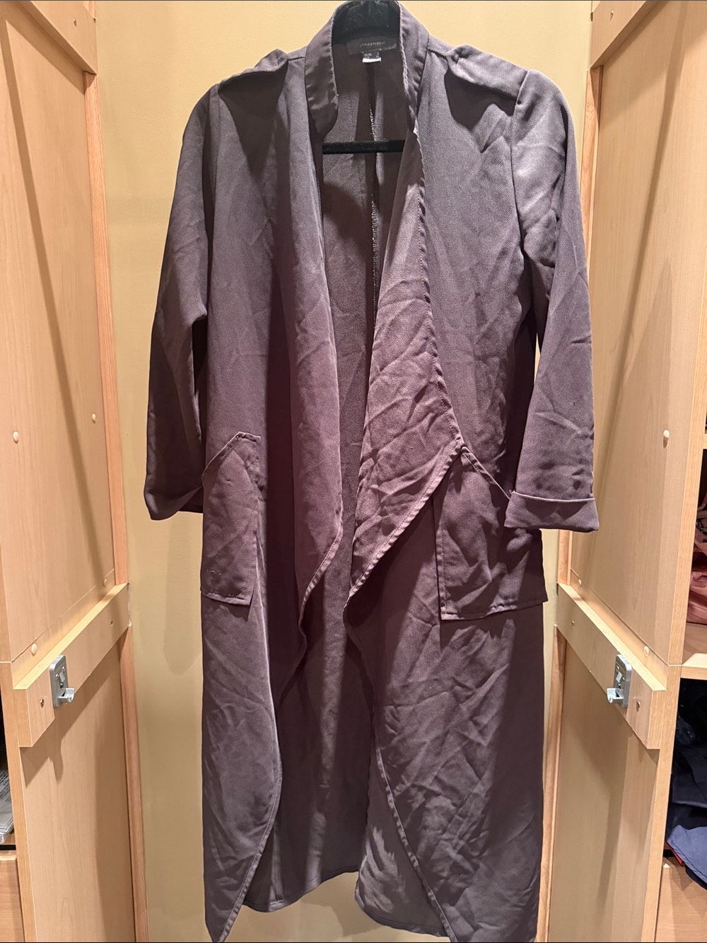 Atmosphere Open-Front Trench Coat in Taupe Gray